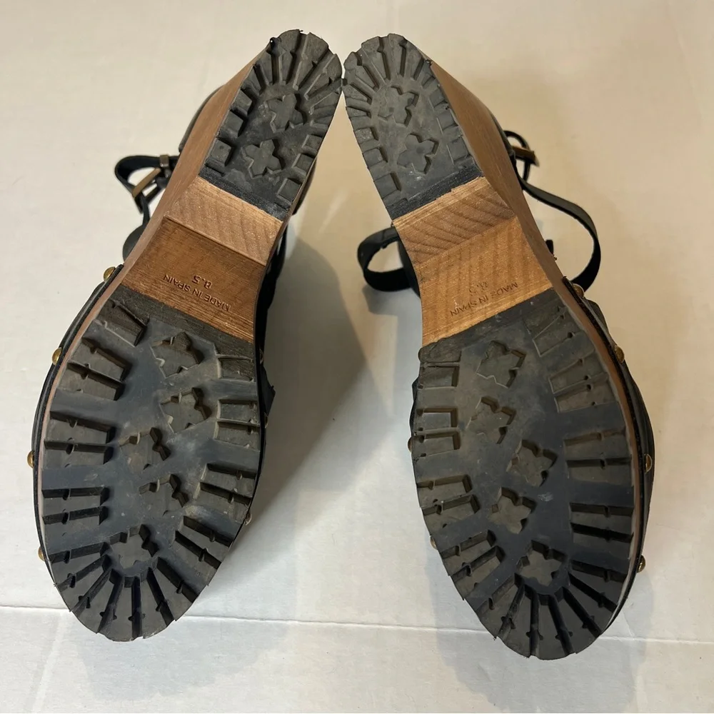 Free People Black Leather Salida Clog Wedges 8.5 - Picture 7 of 15